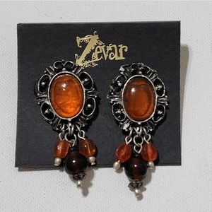 TRESKA Orange Silver dangle‎ beaded earrings new!!!